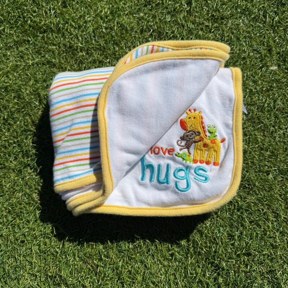 Vtg Just One You by Carters Baby Blanket Cotton Rainbow Striped Giraffe 24 x 31